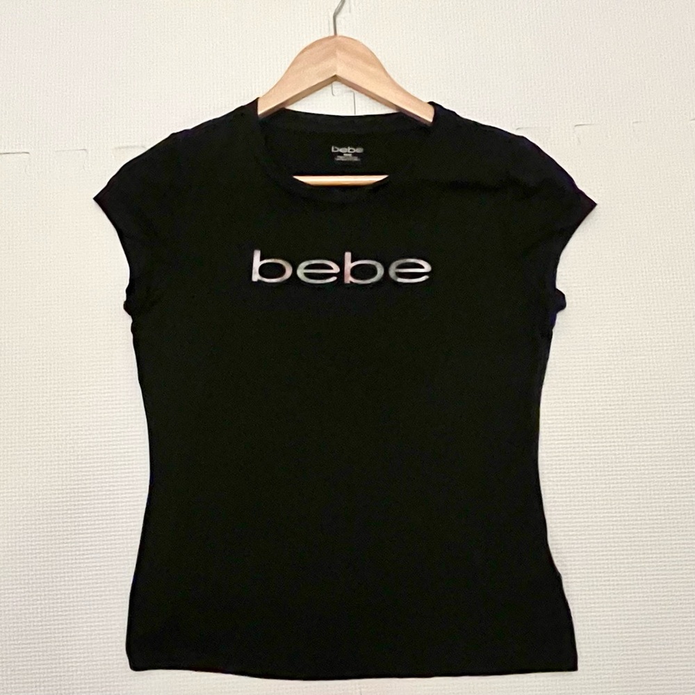 Bebe Jet Black Fitted Logo Tee Size M